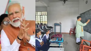 ब्रह्मपुरा स्थित जिला स्कूल में पढ़ाते केंद्रीय जल शक्ति राज्य मंत्री डा.राज भूषण चौधरी। सौ.स्वयं