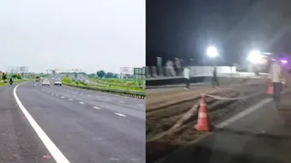 लखनऊ-कानपुर एक्सप्रेसवे पर दरार वाले स्थान का किया जाता मरम्मतीकरण