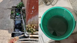 नाला के पास से गुजरी पेयजल आपूर्ति और नल का गंदा पानी। (जागरण)