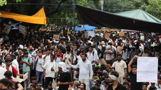 जंतर मंतर पर विरोध प्रदर्शन की तस्वीर। (फोटो- पीटीआई।)