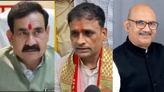 डॉ. नरोत्तम मिश्रा, भाजपा प्रत्याशी आशुतोष तिवारी व कांग्रेस उम्मीदवार घनश्याम सिंह।