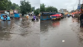 रेवाड़ी में बारिश से जलभराव हो गया।