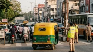 नेहरू पथ पर रूट डायवर्जन का ट्रायल जल्द, ऑटो-बसों की होगी 'नो एंट्री' (AI Generated Image)