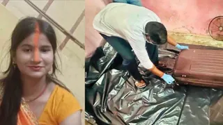 छोटी कुमारी का फाइल फोटो और ट्रॉली बैग की छानबीन करती पुलिस।