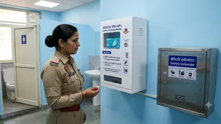 पुलिस थानों में लगेगी सैनिटरी पैड वेंडिंग मशीन। फोटो: एआई जनरेटेड
