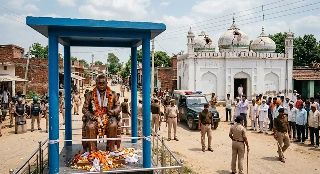 लखीमपुर के महराजनगर में सांप्रदायिक सौहार्द बिगाड़ने की साजिश, आंबेडकर की प्रतिमा-ईदगाह के गुंबद क्षतिग्रस्त; पुलिस तैनात
