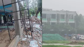 डीएलएफ फेज-2 में स्कूल परिसर की दीवार गिरी। जागरण