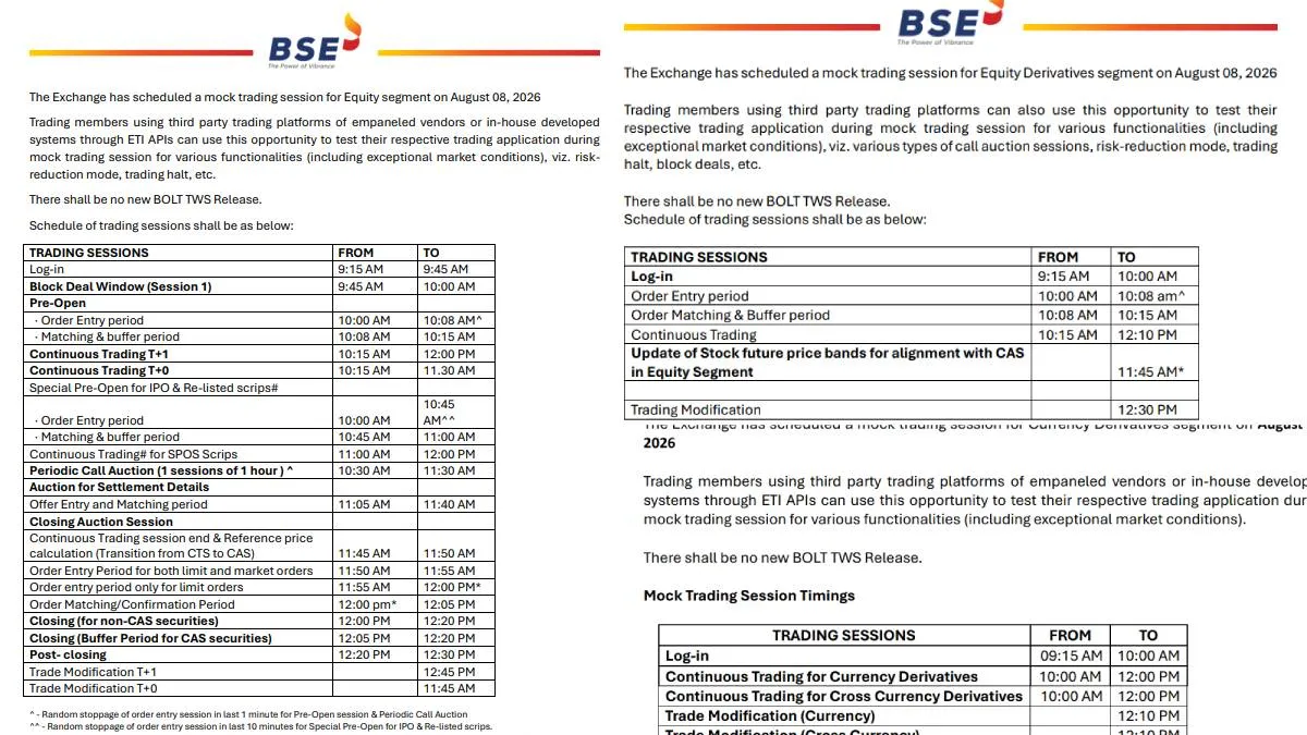 BSE Mock Timing