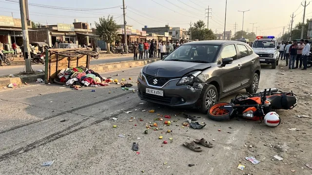 24 घंटे बाद फिर नरेला में रफ्तार का कहर, बलेनो ने बाइक सवार और रेहड़ी को मारी टक्कर