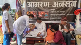 राष्ट्रीय एकता दल के अध्यक्ष विनय यादव का आमरण अनशन 12वें दिन भी जारी रहा। फोटो सौ: स्वयं