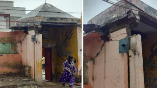 वाराणसी के पंच पांडेश्वर मंदिर का जर्जर गुंबद, श्रद्धालुओं की सुरक्षा पर खतरा।