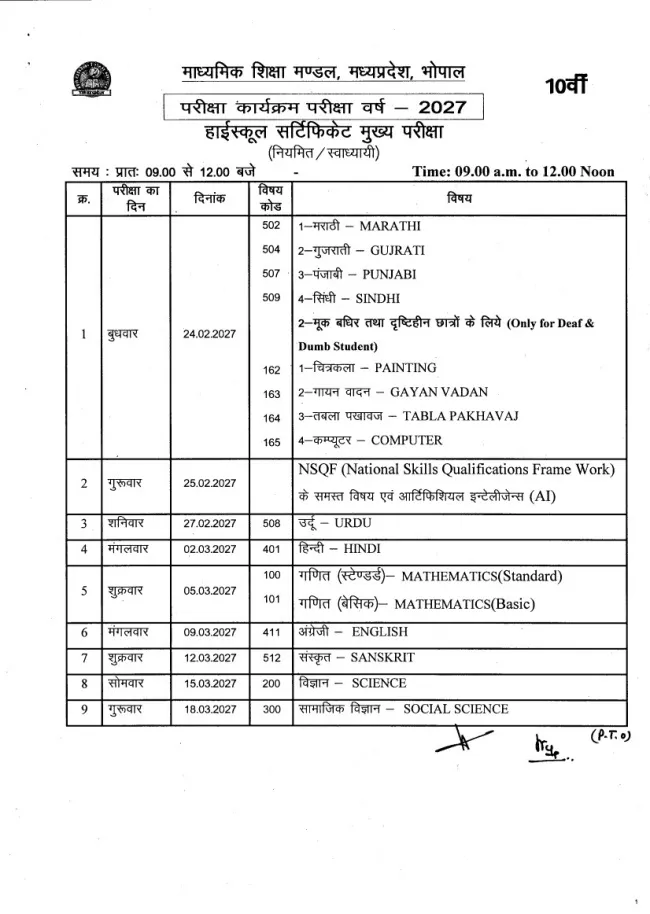 Time-Table 10th