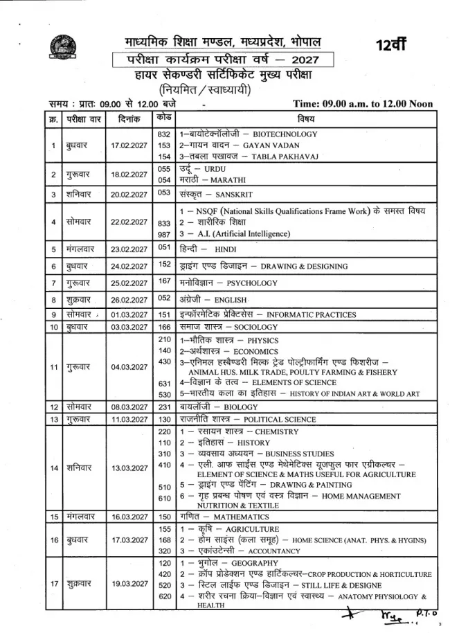 Time-Table 12th