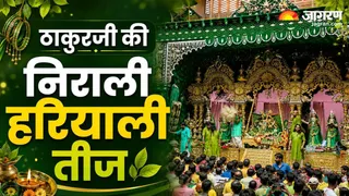 हरियाली तीज पर ठाकुरजी सोने-चांदी के झूले में विराजे।