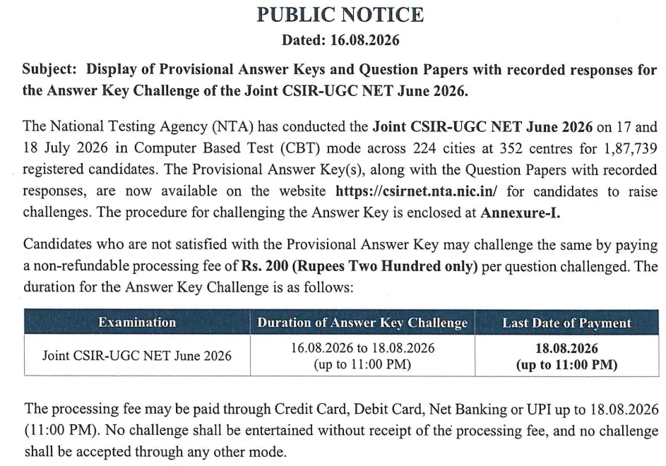 CSIR NET June Answer key