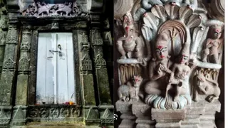 प्राचीन मंदिर के कपाट, साथ में भगवान नागचंद्रेश्वर। (फाइल फोटो)