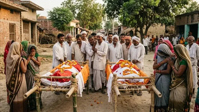 बलिया में पति‑पत्नी का एक साथ अंतिम संस्कार, पत्नी ने पति के शव के 50 मीटर दूर प्राण त्यागे