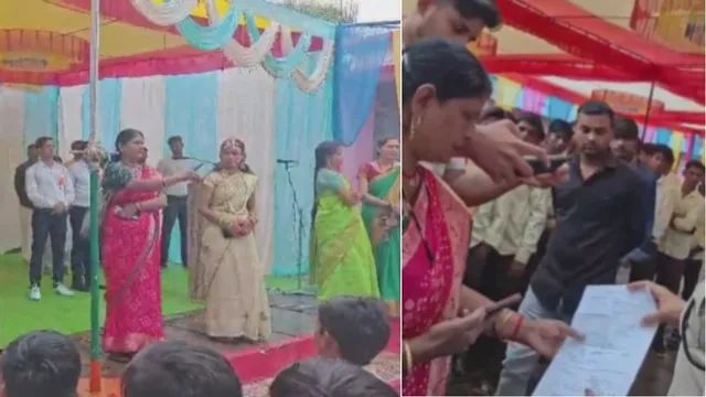 समारोह के मंच से पूर्व प्राचार्य वंदना गुप्ता के संबोधन से उठा विवाद। (वीडियो ग्रैब)
