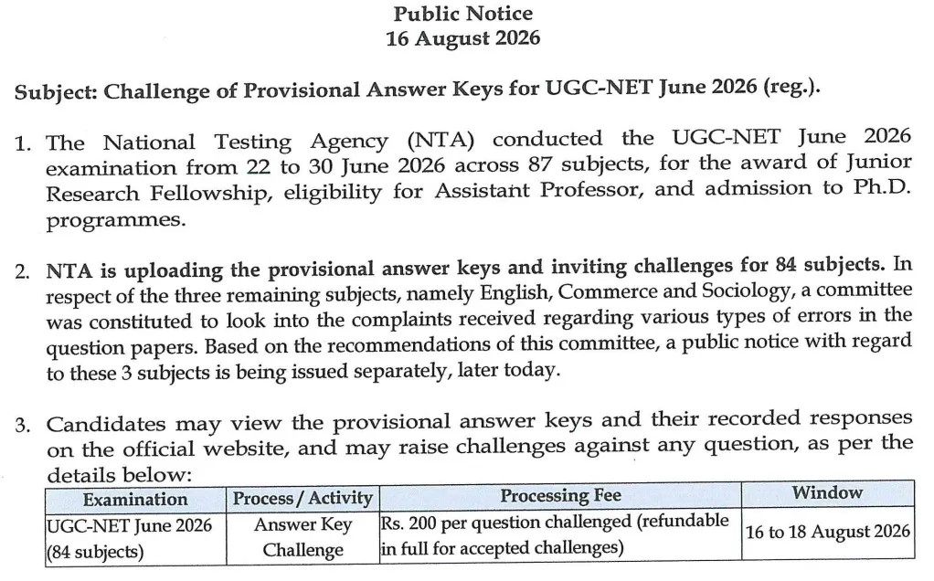 ugc net answer key 2026