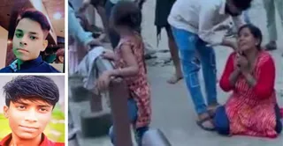 शिवा व कृष्णा की फोटो व घाट किनारे बिलखती बहन जूही। ग्रामीण