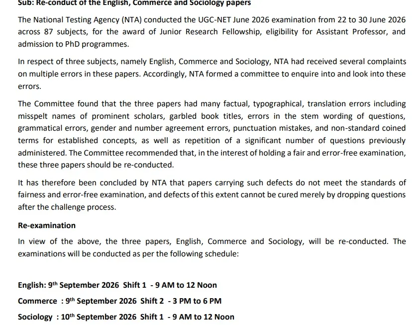 ugc net re exam 2026 notice