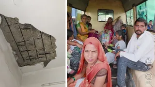 इमरजेंसी में पीडियाट्रिक वार्ड की छत से गिरा प्लास्टर। दूसरे फोटो में वार्ड से शिफ्ट किए जाते लोग।