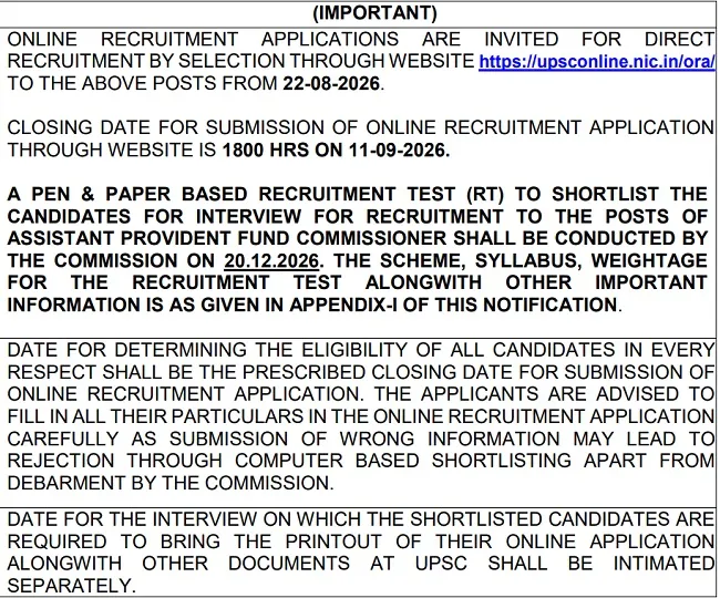 upsc epfo APFC 2026 notification