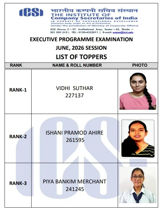 Top 3 Rank Holders Executive Programme