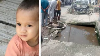 मोहम्मद जेन का फाइल फोटो और इसी नाले में गिरा मासूम। जागरण