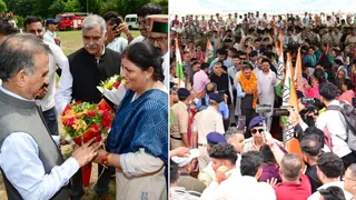 देहरा पहुंचने पर सीएम सुक्खू का स्वागत करतीं विधायक पत्नी कमलेश ठाकुर व जनसभा स्थल पर पहुंचे मुख्यमंत्री।