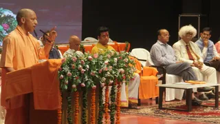 महायोगी गोरखनाथ विश्वविद्यालय पंचम स्थापना दिवस समारोह को संबोधित करते मुख्यमंत्री योगी आदित्यनाथ।