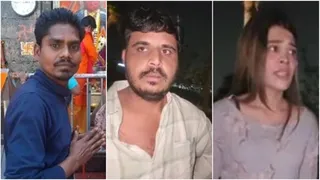 चौकीदार धर्मेद्र मालवीय का जीवित अवस्था का फोटो, आरोपित राजा उफ कमल कुमावत और सेजल उर्फ शालिनी।