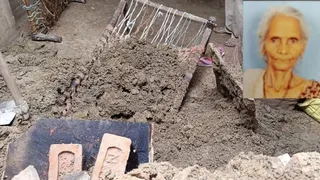 कौशांबी में सिराथू तहसील के उदहिन खुर्द में छत गिरने से कमरे में फैला मलबा, इनसेट में कलुई देवी की फाइल फोटो। जागरण