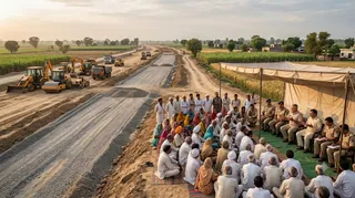 ग्रीनफील्ड एक्सप्रेसवे के लिए सोतई गांव के किसानों से बातचीत की प्रक्रिया जारी। (एआई जेनरेटेड इमेज)