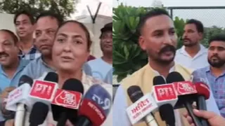 आप नेता राजविंदर कौर और मलकीत सिंह अपना-अपना पक्ष रखते हुए।