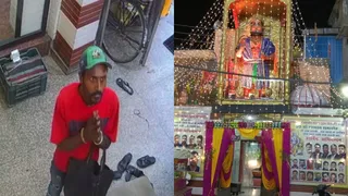 सीसीटीवी में दिख चोर और जन्माष्टमी के उपलक्ष्य में सजाया गया मंदिर।