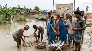 बाढ़ के पानी से पकड़ी गई अज्ञात मछली का न करें सेवन (एआई जेनरेटेड तस्वीर)