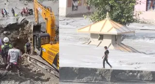 बाएं रसुवा में सुरंग के अंदर जाने का रास्ता बनाते बचाव दल के सदस्यl। सौ. नेपाली सेना