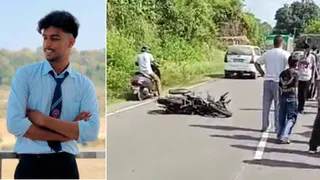 चलाली में दुर्घटनाग्रस्त बाइक और छात्र दीपक का फाइल फोटो।
