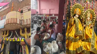 बेगमबाग में स्थित शिव मंदिर में कान्हा जी की छठी पर होने वाले आयोजन की तैयारी।