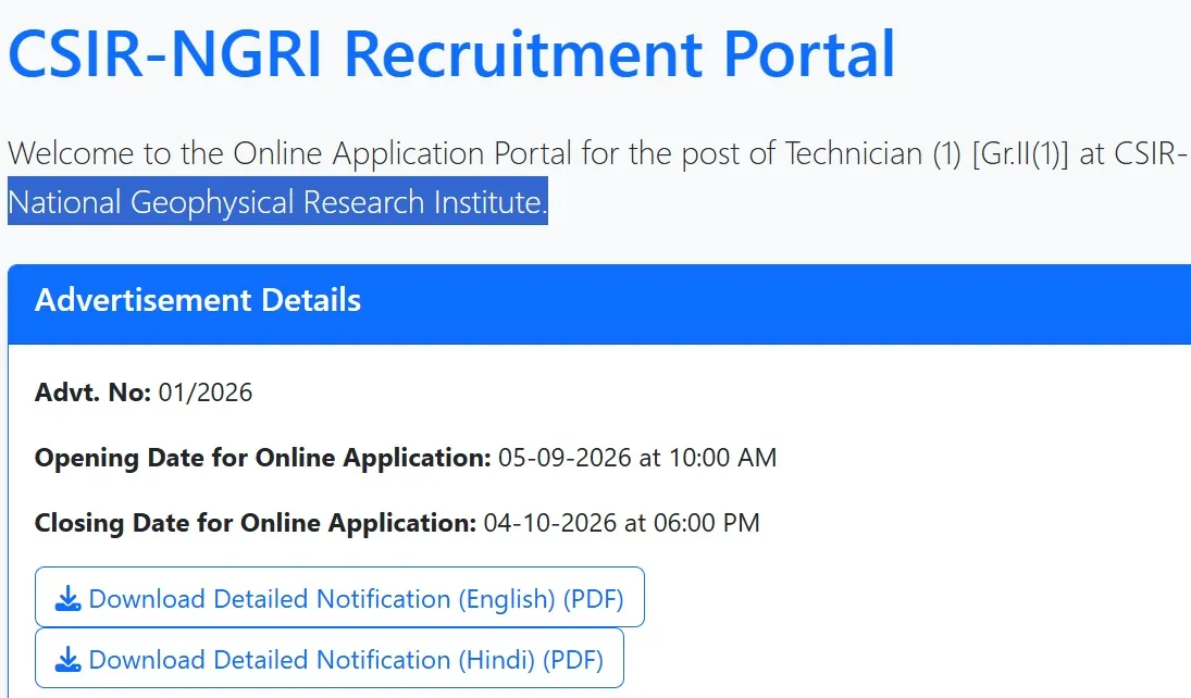 CSIR Recruitment 2026 notification