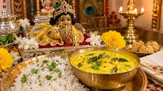 Laddu Gopal Chhathi Bhog: बिना लहसुन-प्याज के बनाएं टेस्टी कढ़ी-चावल (Image Source: AI-Generated)