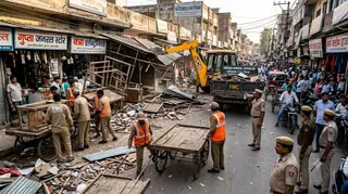 बल्लभगढ़ बाजार में चार दुकानों में आग लगने के बाद नगर निगम ने अतिक्रमण हटा दिया। (एआई जेनरेटेड इमेज)