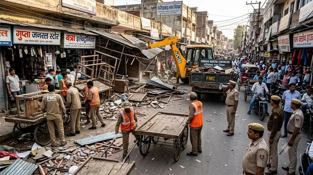 फरीदाबाद में नगर निगम का अतिक्रमण के खिलाफ अभियान जारी, बाजार से हटाए अवैध कब्जे
