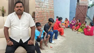 ललन पुरी का फाइल फोटो और बिलखते स्वजन।
