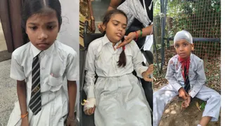 कौशांबी में पिपरी क्षेत्र में अनियंत्रित ऑटो वाहन के पलटने से घायल स्कूली बच्चे। जागरण