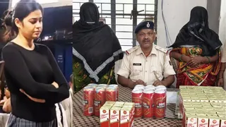 नेहा झा (फाइल फोटो) व रेल थाना में शराब के साथ गिरफ्तार महिला। सौ. रेल पुलिस
