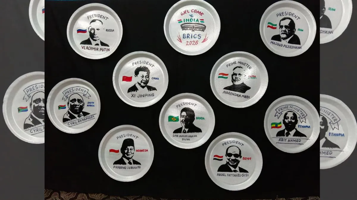 motihari sand artist madhurendra sketches brics world leaders photos on leaves