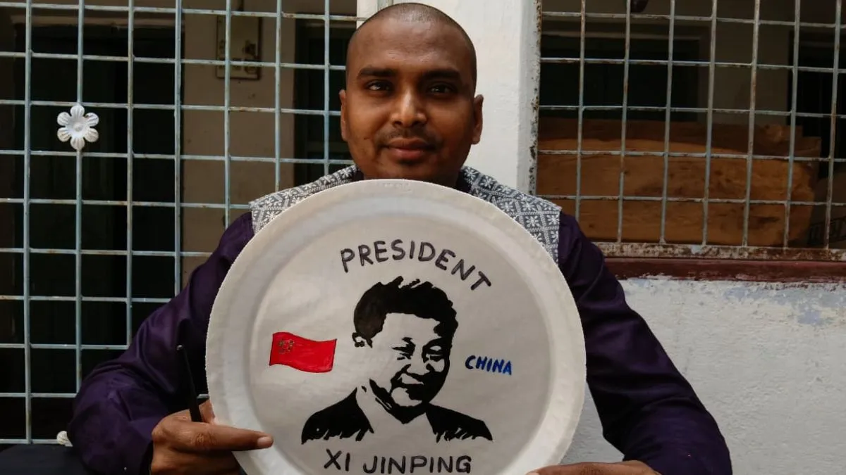 motihari sand artist madhurendra sketches brics world leaders photos on leaves 3
