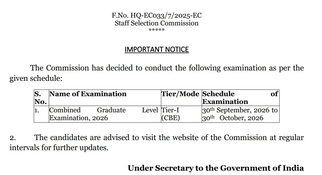 ssc cgl tier 1 exam date 2026
